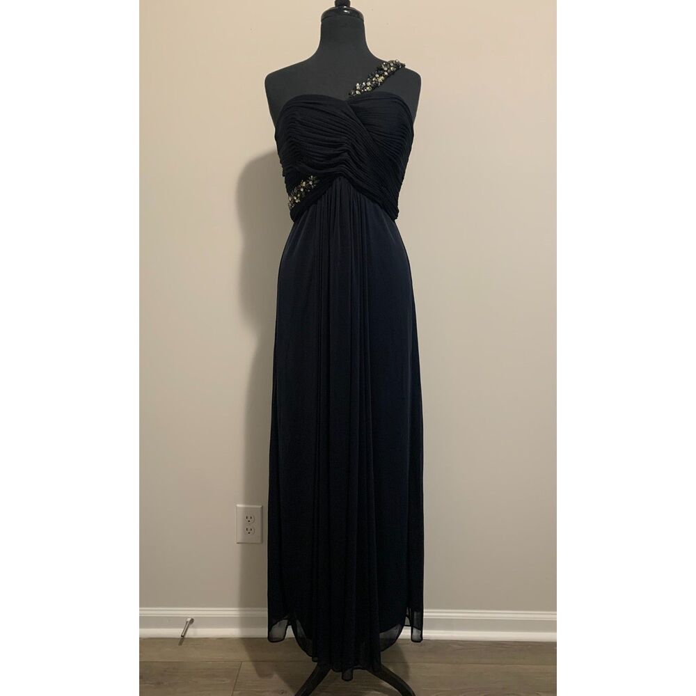 Cache Dark Blue‎ Beaded Bejeweled Chiffon Evening Maxi Dress Vintage Y2K Size 10